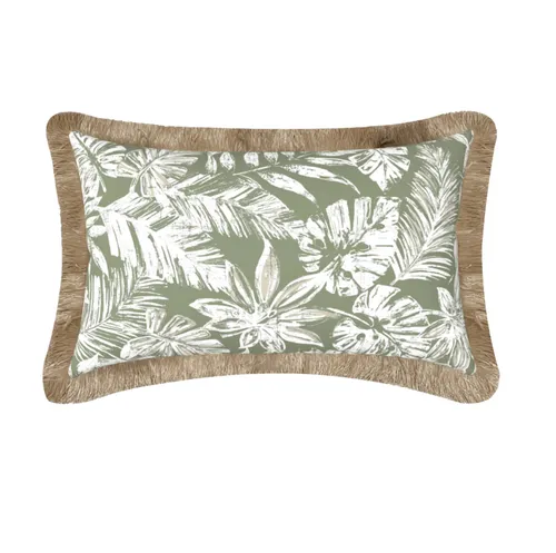 Outdoor Green Print with Fringe Lumber Cushion
