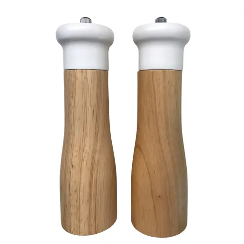 Wood / White Salt & Pepper Grinder Set 2