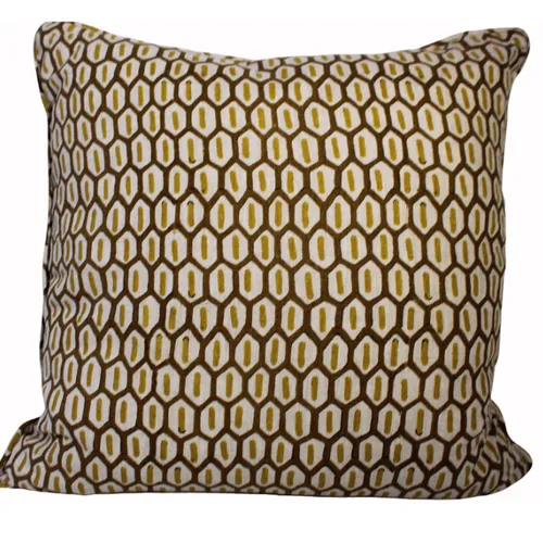 Walter mustard / brown honeycomb block print feather cushion