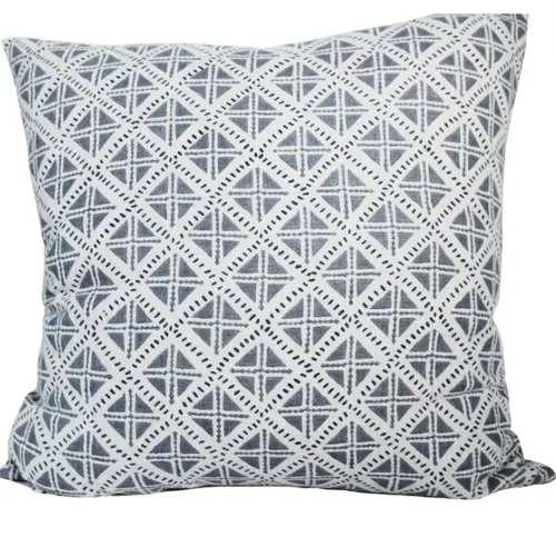 Blue diamond block print feather cushion