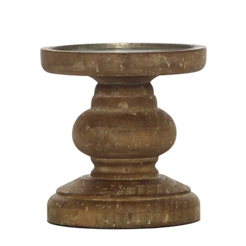 Dark Brown Timber Candle Holder Wide
