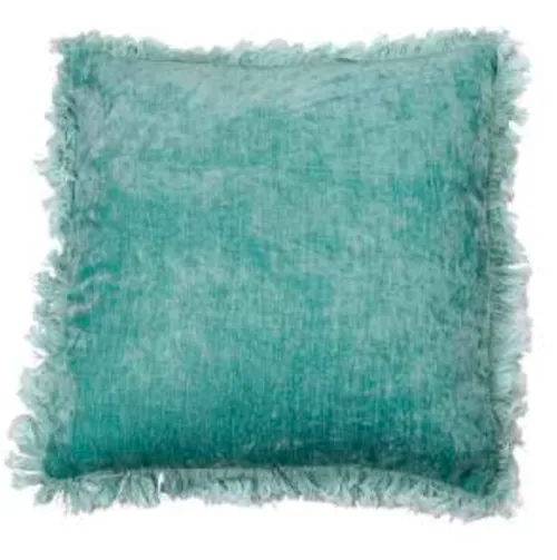 Blue spearmint velvet frill poly cushion