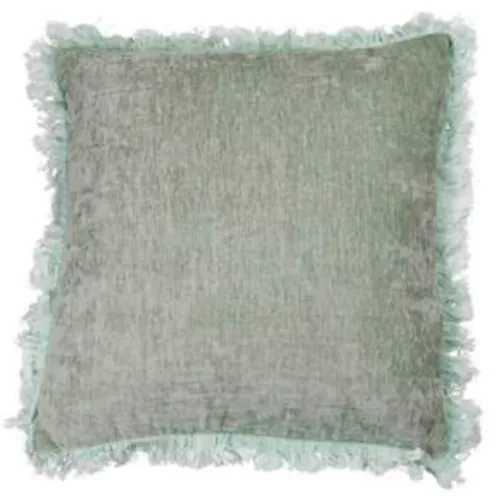 Green sage velvet frill poly cushion