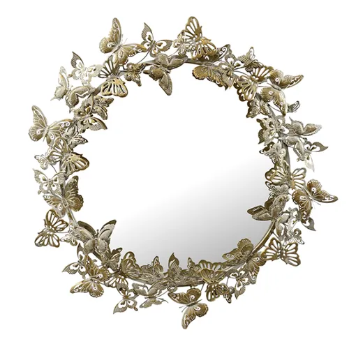 Metal gold round butterfly mirror 80cm