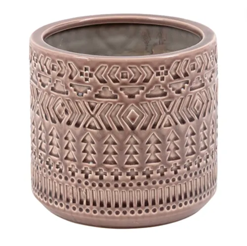 Plum Ceramic Embossed Pot Large