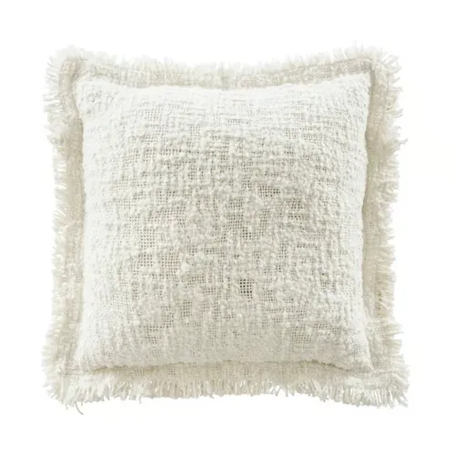 White Textured Fringe Boucle Cushion
