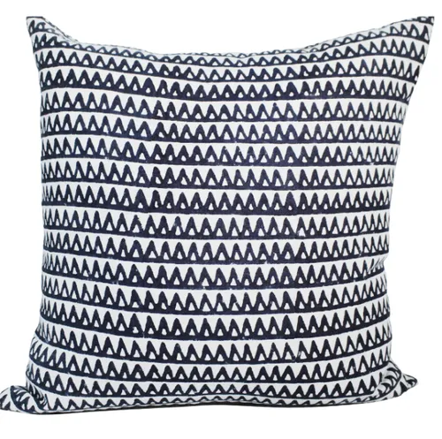 Blue navy triangle block print feather cushion