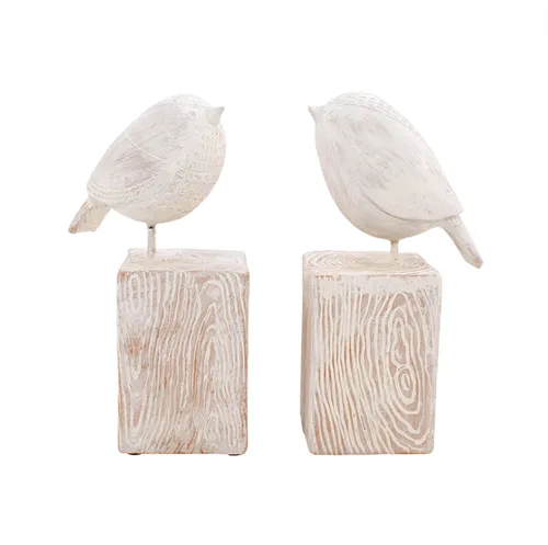 Pink Wooden Bird On Stand Bookend Set