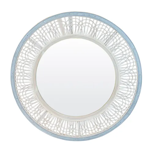 Bamboo & light blue round mirror 100cm