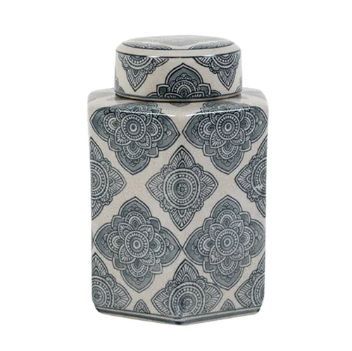 Ivory Blue Hex Ginger Jar
