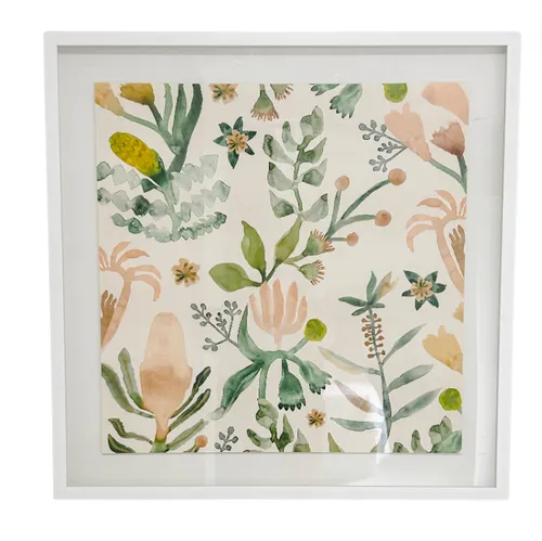 Apricot / Green Flowers Art 