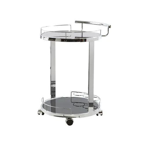 Chrome glass black round Bar Cart