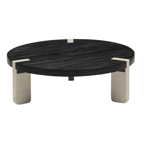 Black Wood Marble Leg Coffee Table