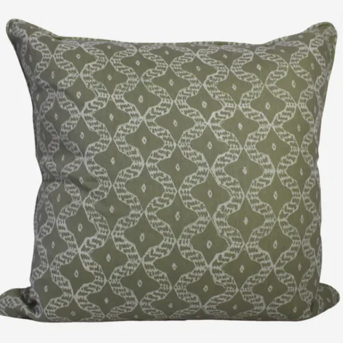 Walter green moss snake block print feather cushion