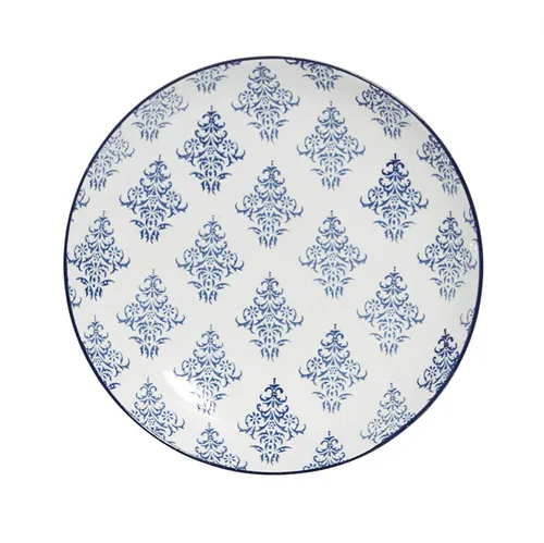 Round ceramic blue patterned platter