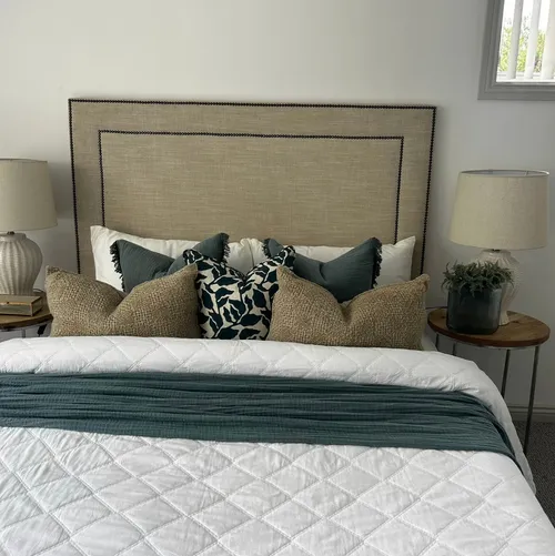 Natural Linen Brass Button Bedhead