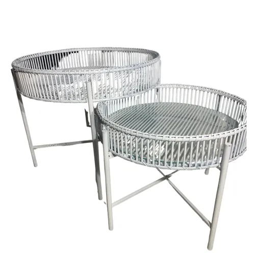 Rattan White Coffee Table Set 2