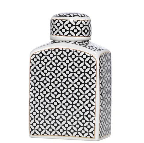 Blk/wht gold trim jar square ginger jar