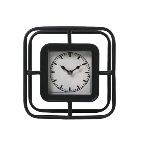 Black Metal Table Clock Square
