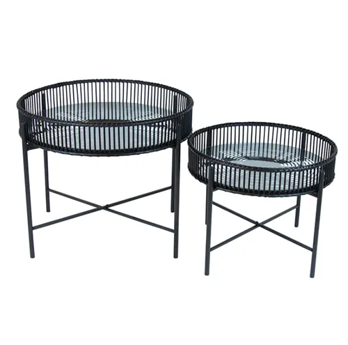 Rattan Black Coffee Table Round set 2