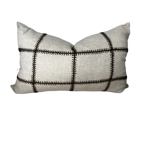 Dark Brown Check Stitching Lumber Cushion