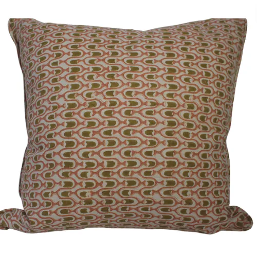 Walter pink / brown block print feather cushion