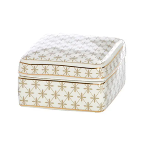 Ceramic white gold trinket box square