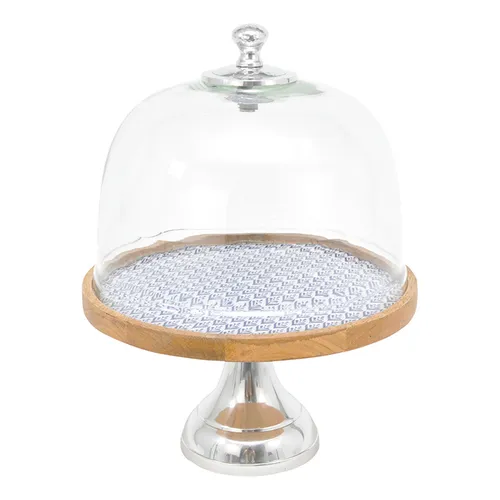 Cloche blue, white cake stand platter