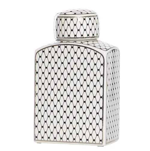 Wht/ blk netting ginger jar rounded rect sml