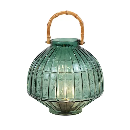 Led bamboo handle green lantern