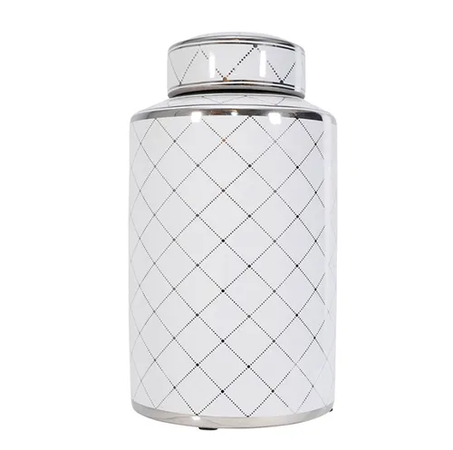 Silver Diamond White Large Ginger Jar