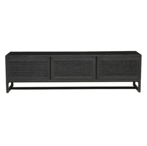 Black Mesh Front 3 Door Entertainment Unit Large
