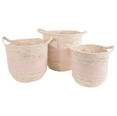 Natural & Pink Stripe Basket