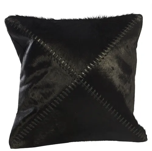 Black cowhide feather cushion