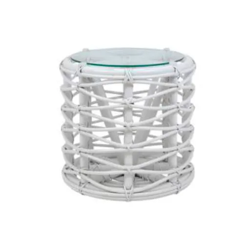 Rattan white round table