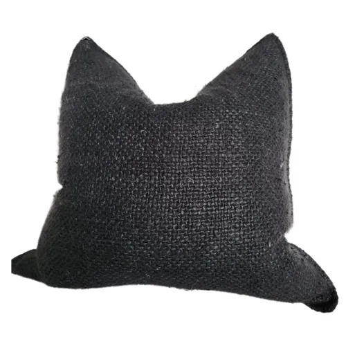 Black Hand Loomed French Linen Feather Cushion