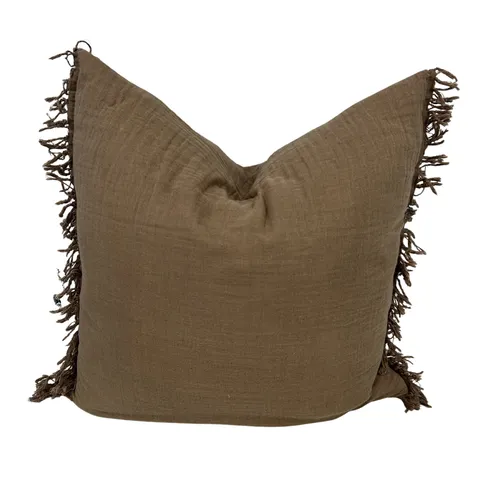 Linen Frill Cushion Brown