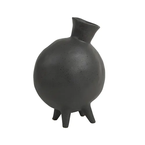Ceramic black stone footed vase large