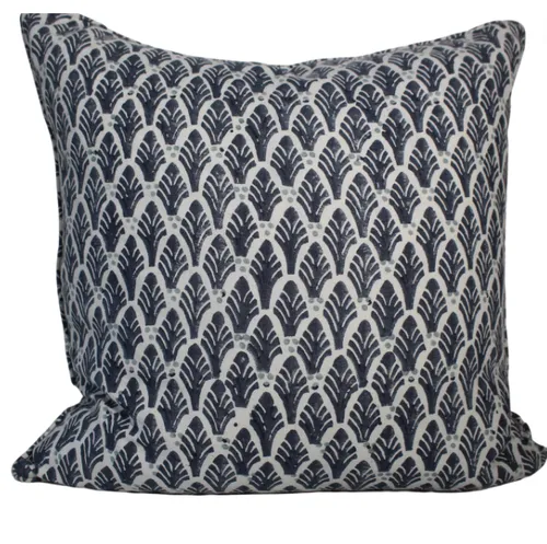 Walter blue navy block print feather cushion