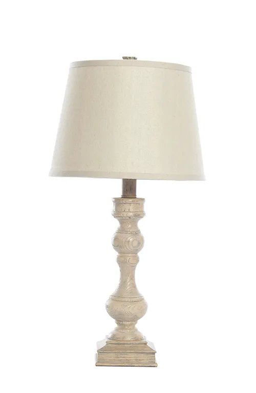 Resin wood lamp with round nat shade