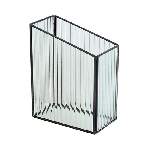 Glass black metal frame ribbed vase