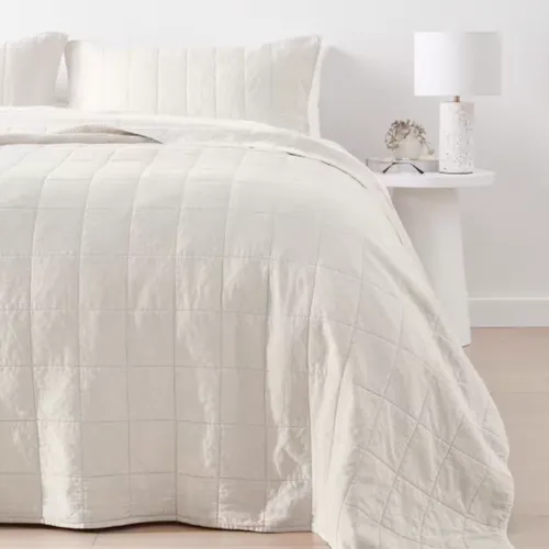 Cream Square Stitch Coverlet Set