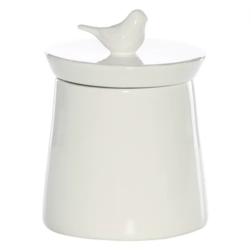 White Ceramic Bird Lidded Jar