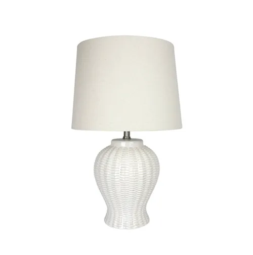 Cream  Ceramic Basketweave Lamp