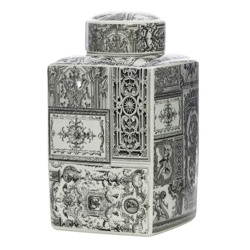 B & W Square Terracotta Ginger Jar