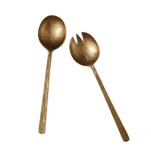 Gold Brass Salad Servers Flat Handle