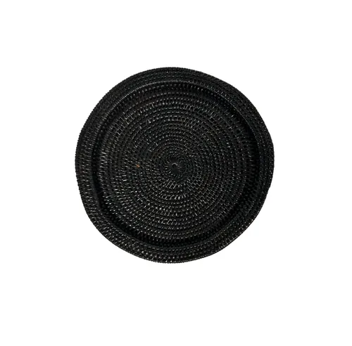 Black Woven Round Small Tray