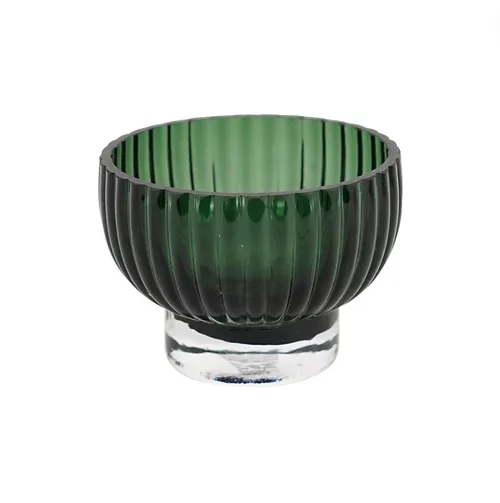 Green Glass Ribbed Bowl