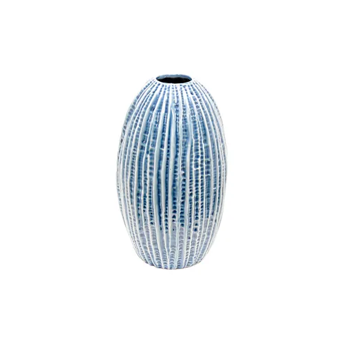 Ceramic blue sml ribbed vase