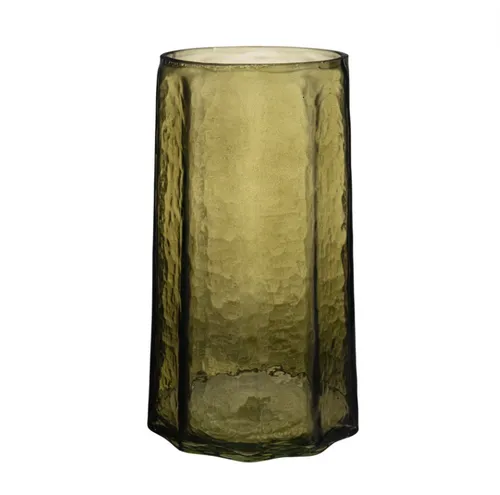 Glass Octagonal Green Vase Large